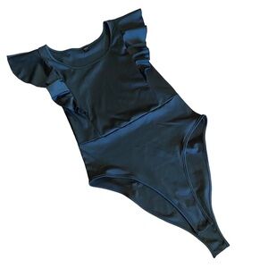 SHEIN Ruffle Sleeve Black Women Bodysuit Large